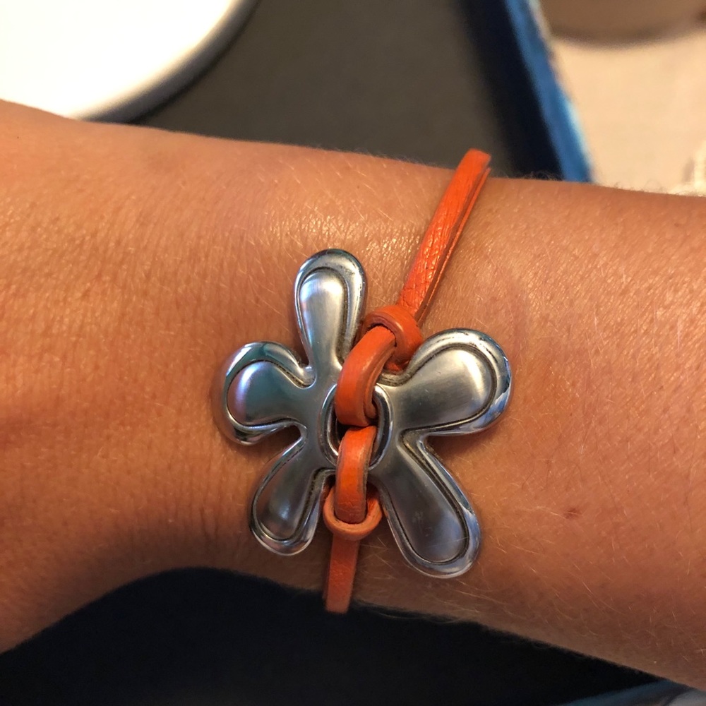 Fossil leather and steel bracelet